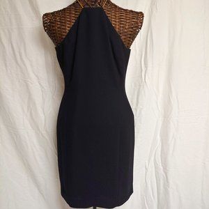 Elegant Jones New York Sleevless Black Sheath Halter Dress w/ Gold Chain Strap